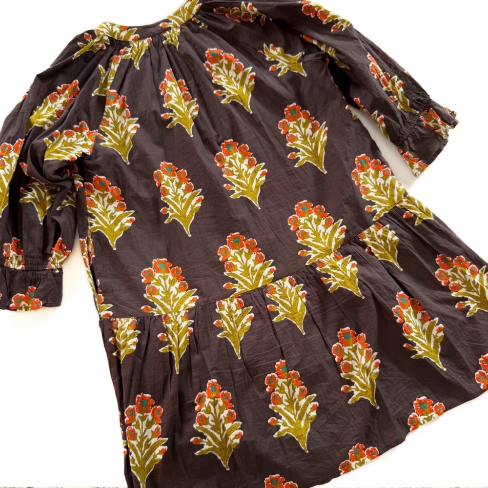 THML Evereve Dress Womens Small Indian Cotton Brown Block Print Shift Mini - Picture 6 of 8